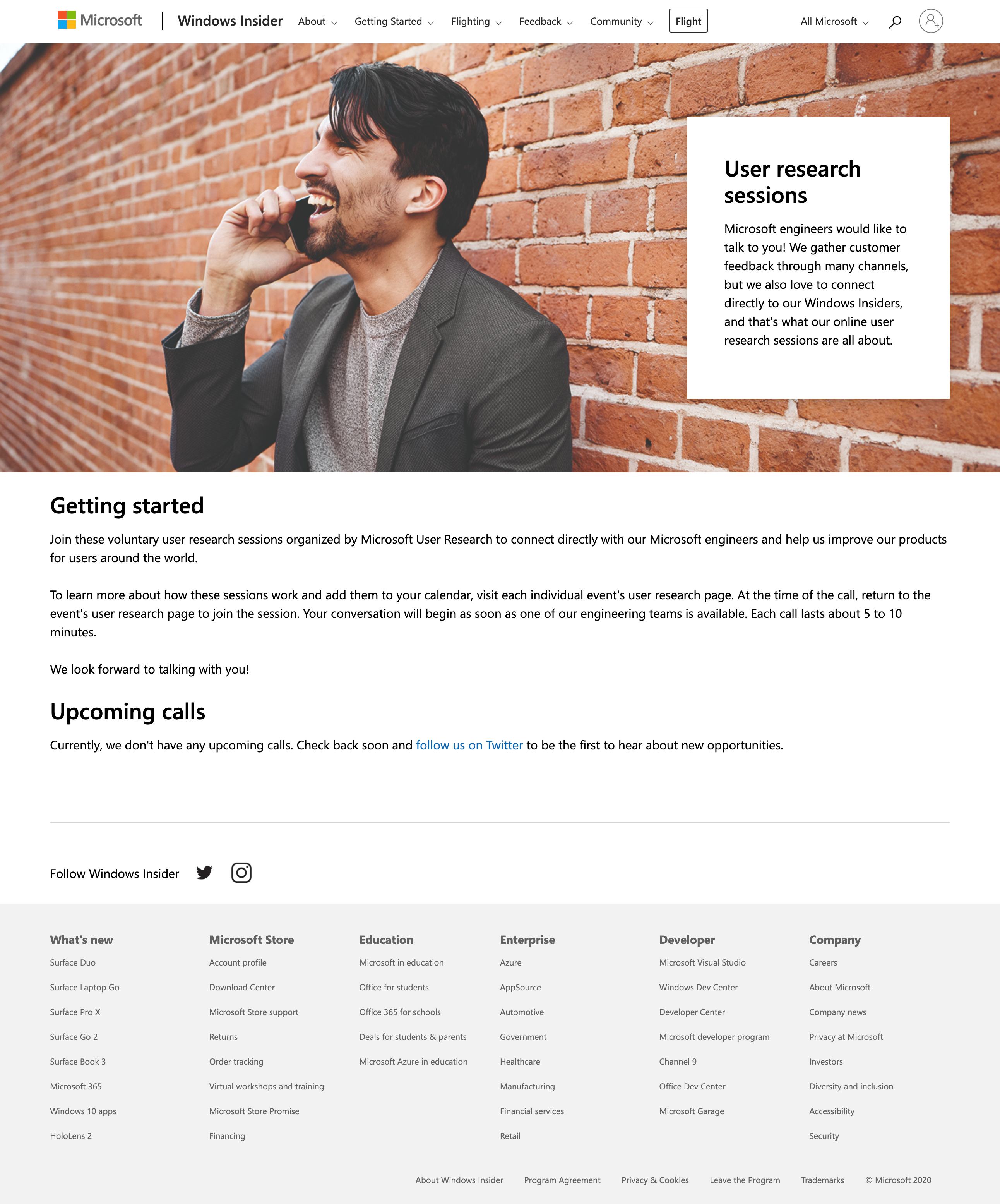 Full page design of the user research page on the WIP website.