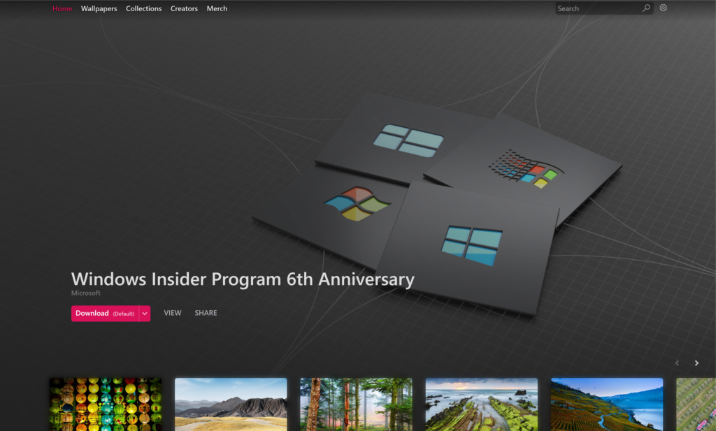 WallpaperHub’s hero showing the Windows Insider Program’s 6th anniversary wallpaper.