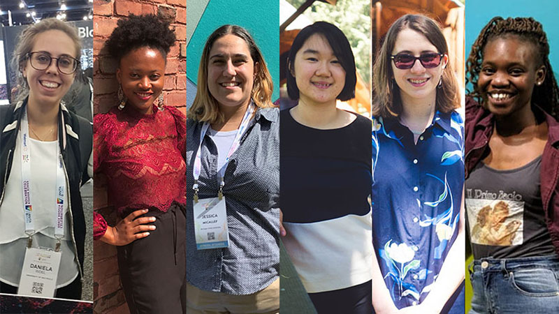 Daniela Ridel, Nana Aba Turkson, Jessie Micallef, Elizabeth Lin, Veronica Lewis, and Pelagia Majoni, past GHC award winners who attended this year's vGHC, smile for the camera.